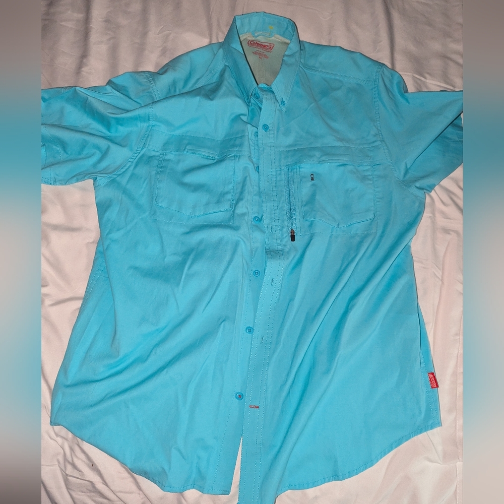 Coleman Men's XL Teal Short Sleeve‎ Button Down Performance Camping Shirt